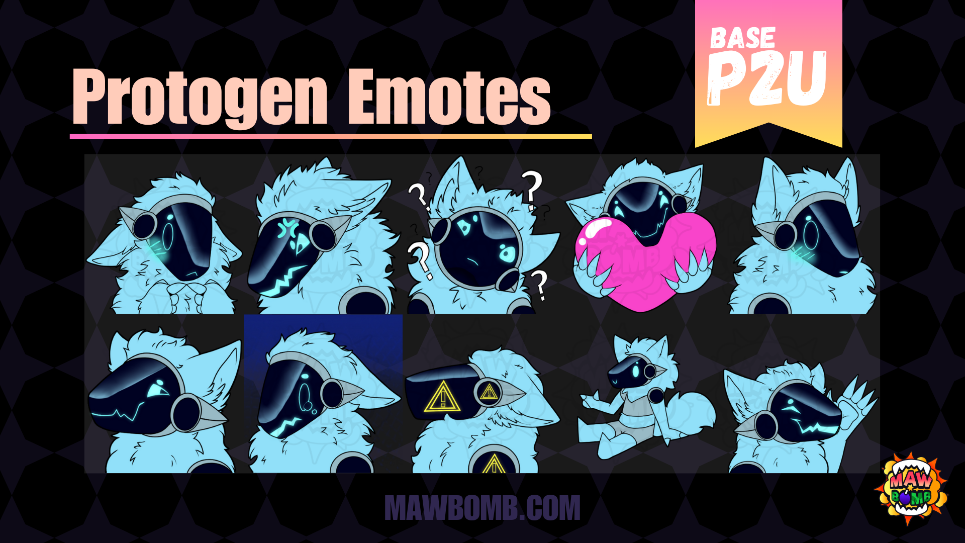 Pay to Use base of anthro/furry protogen. Emotes include blushing protogen, angry protogen, confused protogen, heart protogen, smiling protogen, crying protogen, warning protogen, smol protogen, waving protogen, cute protogen emote