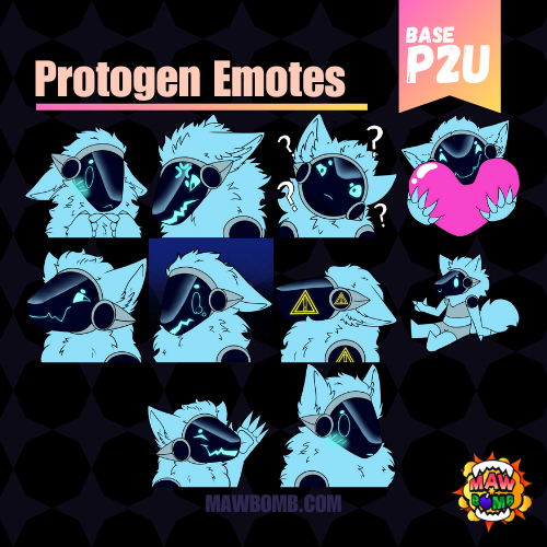 Pay to Use base of anthro/furry protogen. Emotes include blushing protogen, angry protogen, confused protogen, heart protogen, smiling protogen, crying protogen, warning protogen, smol protogen, waving protogen, cute protogen emote