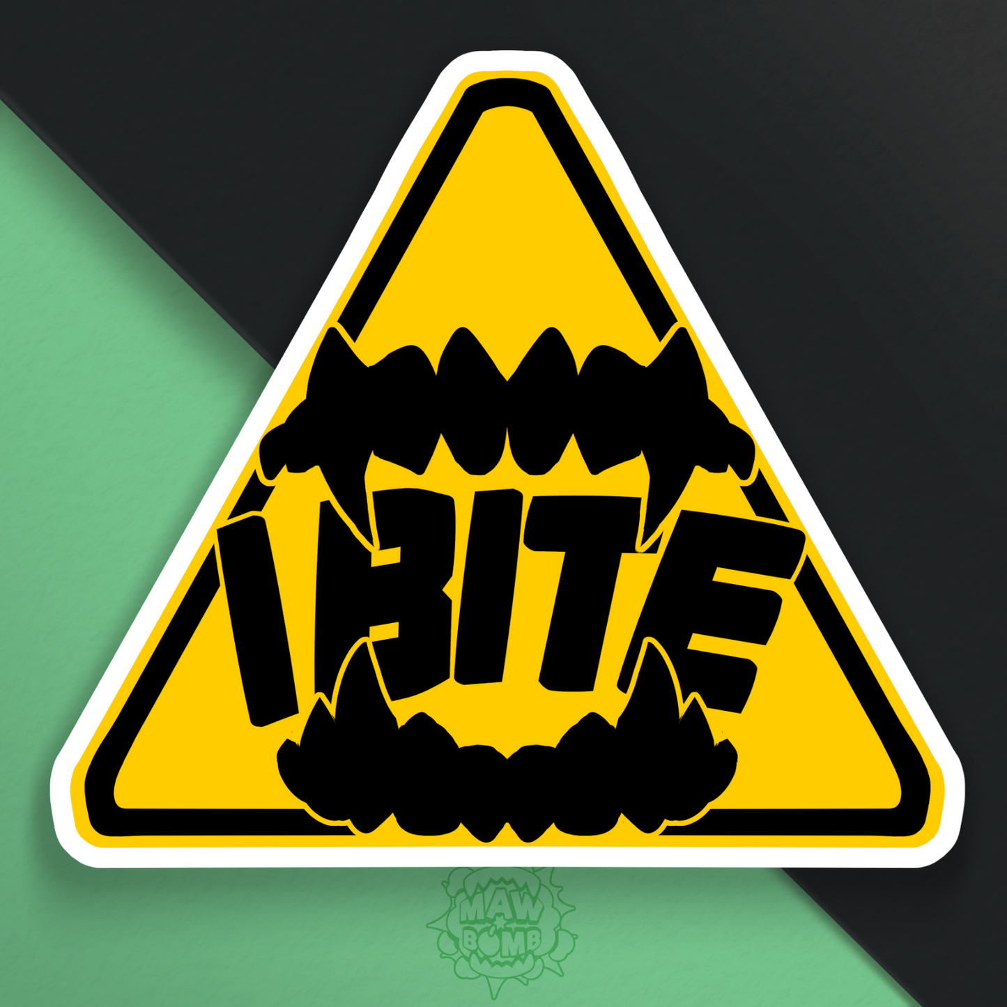 4" I BITE warning sticker. four Inch Sticker, I BITE, Maw Sticker. Warning Symbol.