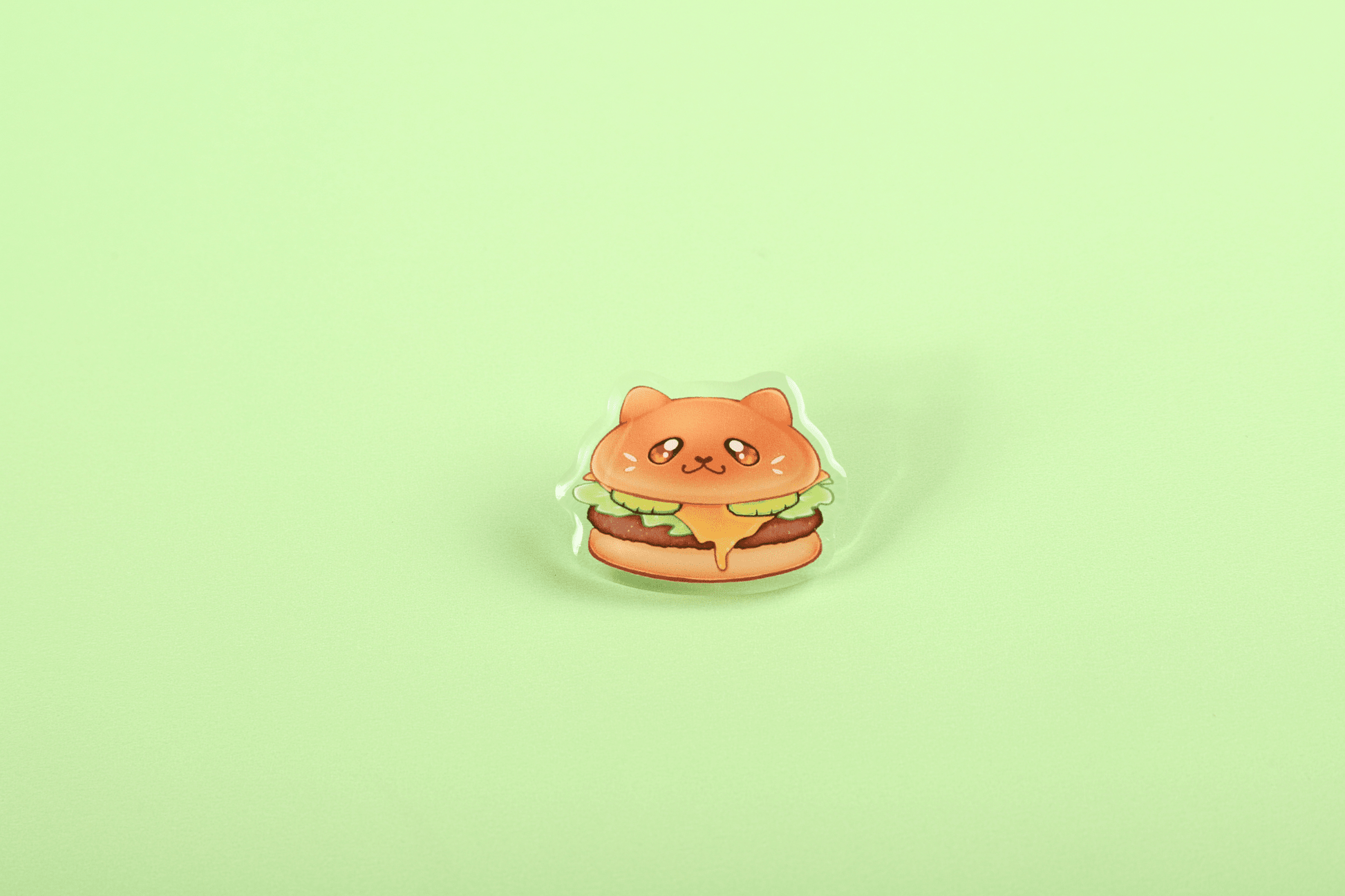 Buger cat acrylic pin. Borger cat. burger Cat Food Pin. Created by MAWbomb. Art by LUCIDALPH4.