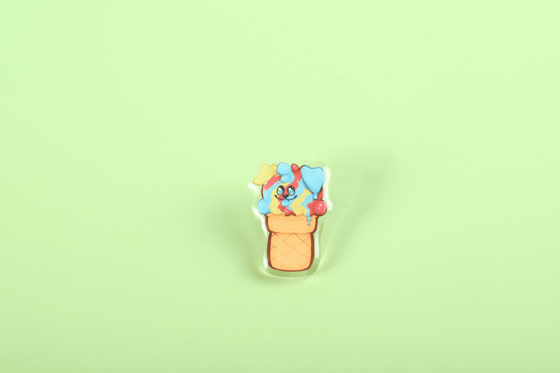 Superman Pupcone cat acrylic pin. Superman Pupcone Cat Food Pin. Created by MAWbomb. Art by LUCIDALPH4.