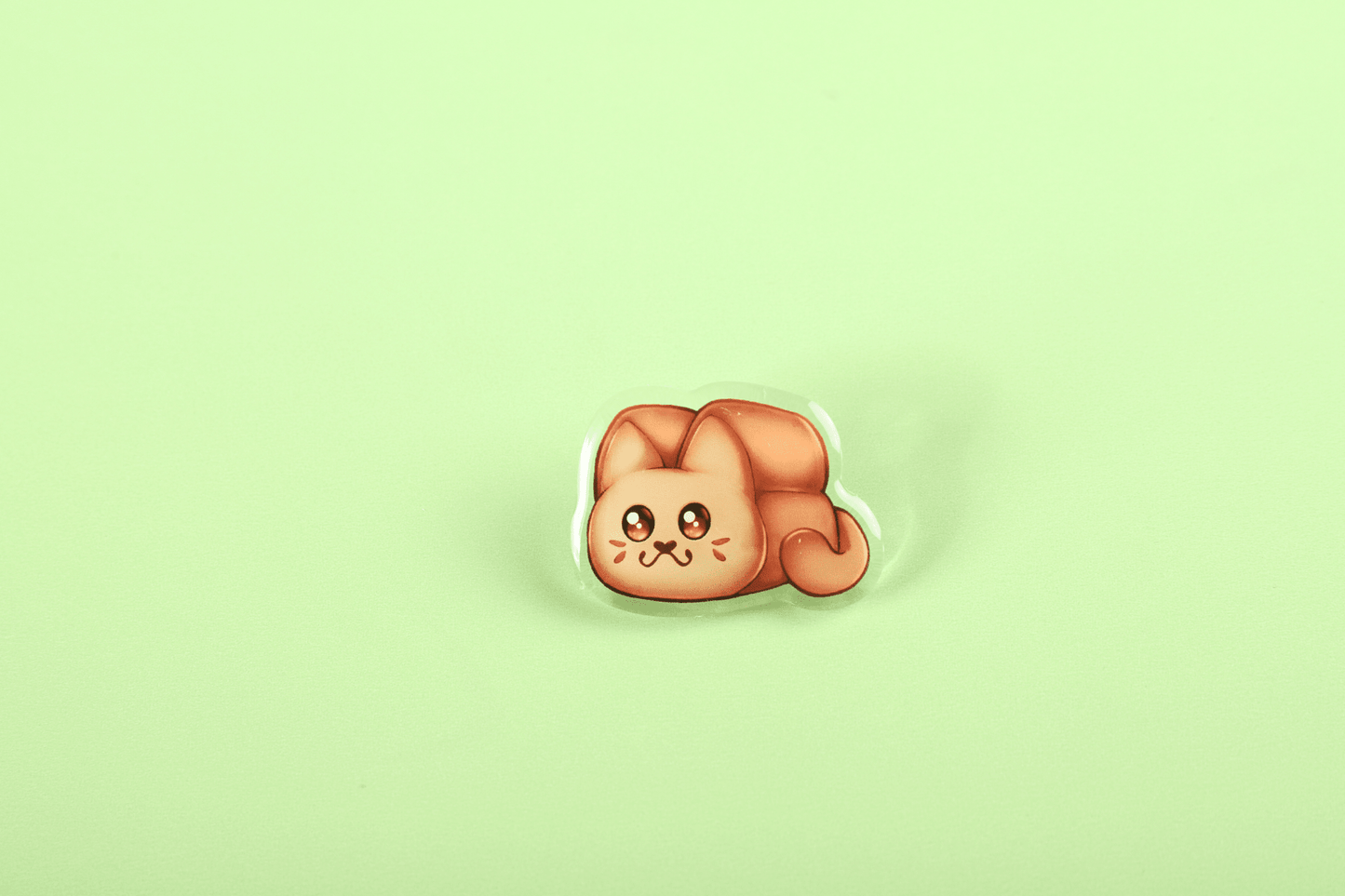 Loaf cat acrylic pin. Bread Cat Food Pin. Created by MAWbomb. Art by LUCIDALPH4.