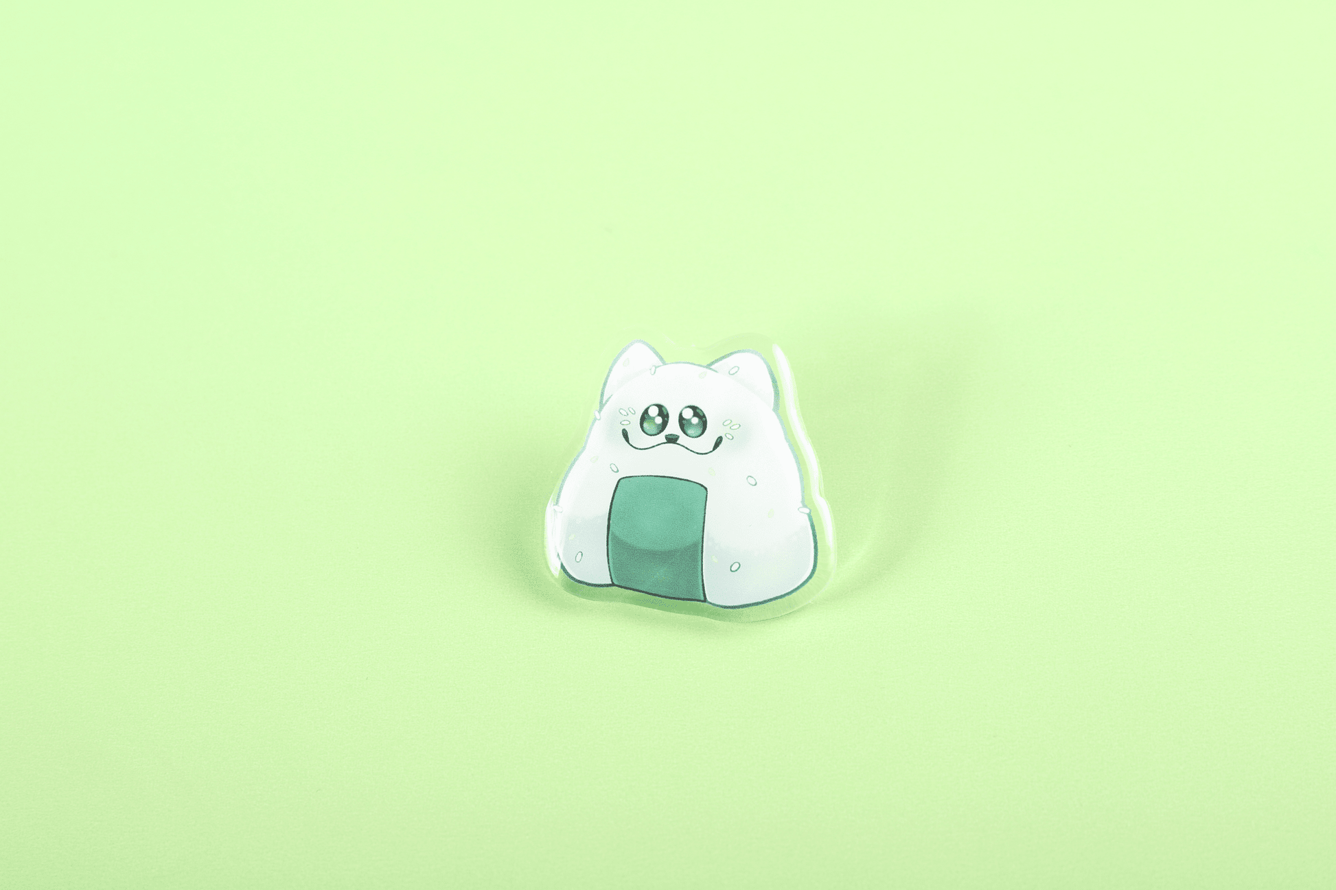 Onigiri cat acrylic pin. Onigiri Cat Food Pin. Created by MAWbomb. Art by LUCIDALPH4.