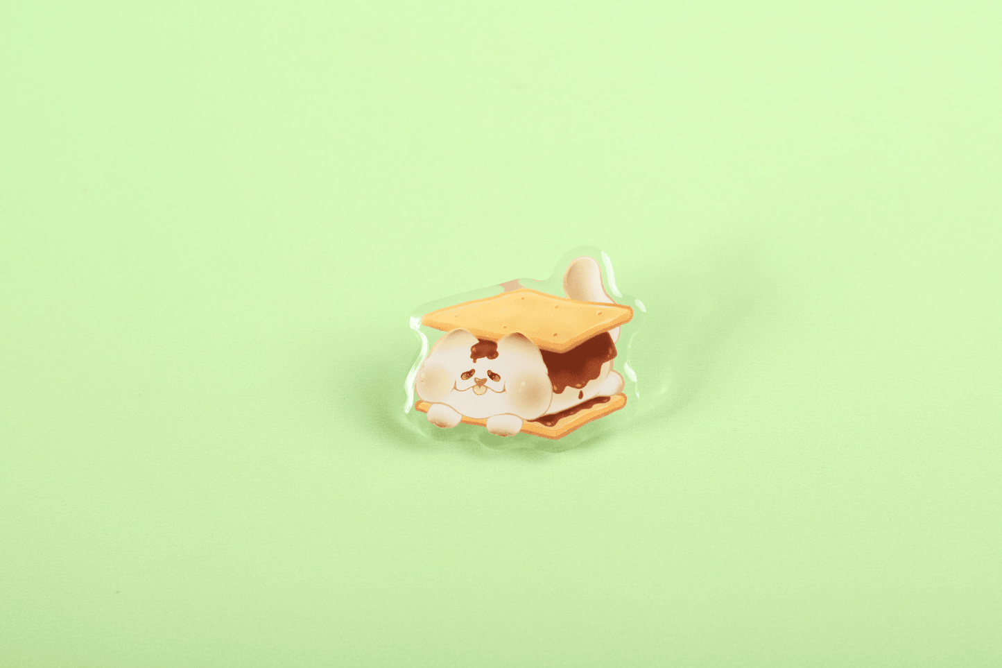 Smores cat acrylic pin. S'mores Cat Food Pin. Created by MAWbomb. Art by LUCIDALPH4.