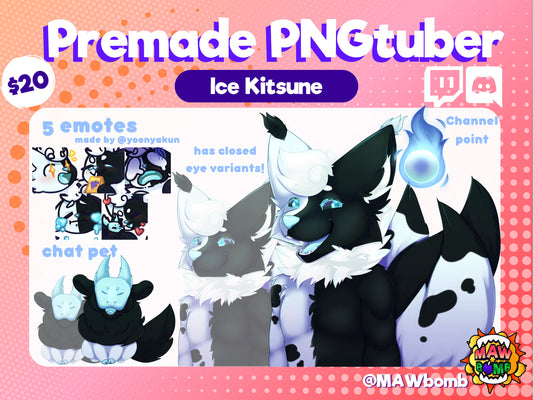 Ice Kitsune PNGtuber Set | Premade Pngtuber Twitch | Veadotube | Voice Reactive | furry Anthro