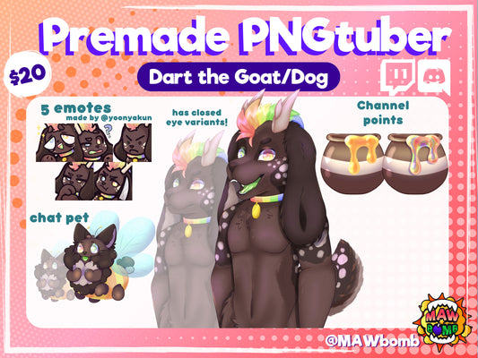 Rainbow Goat PNGtuber Set | Premade Pngtuber Twitch | Veadotube | Voice Reactive | furry Anthro